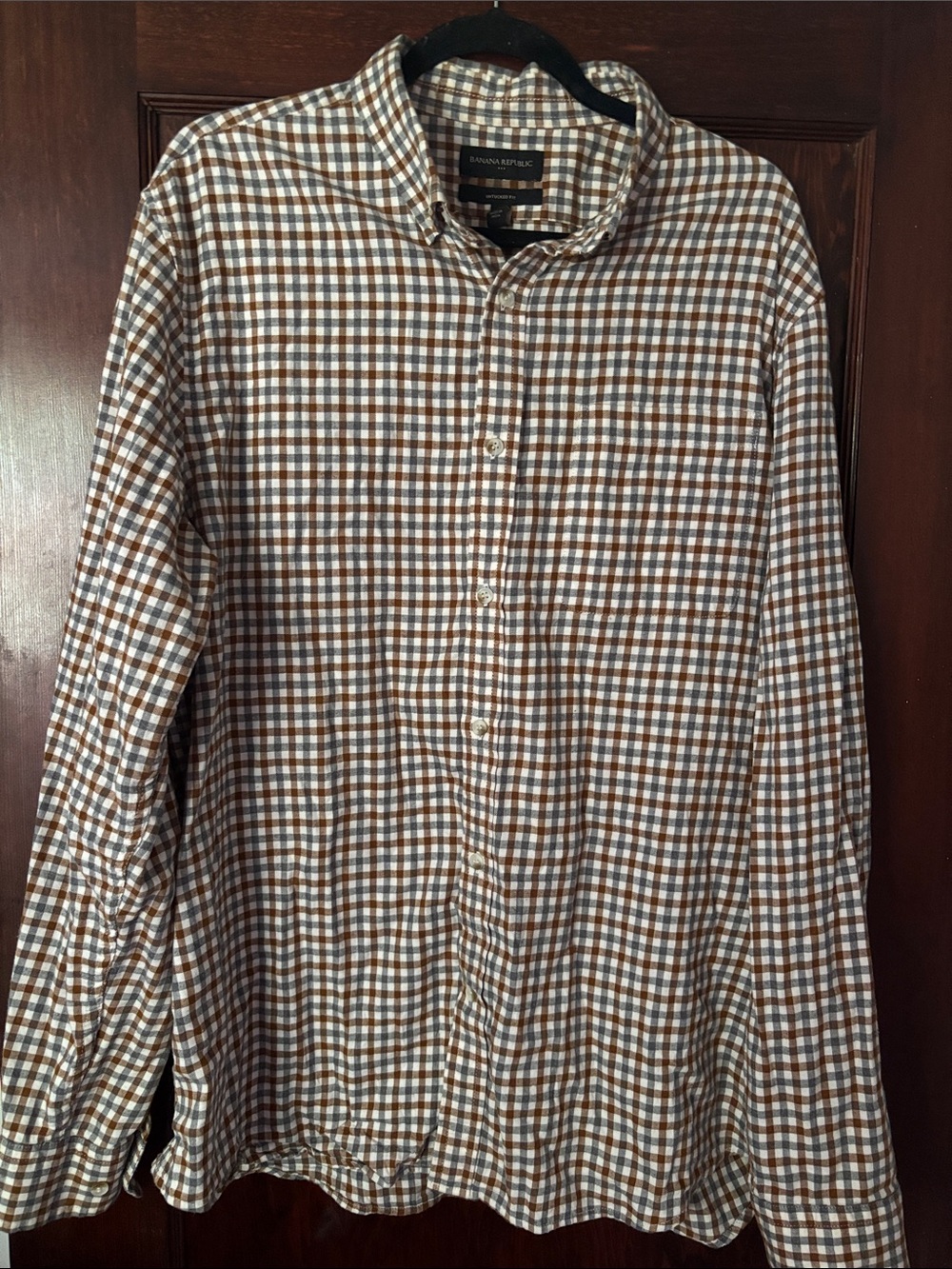 Banana Republic Brown and White Checked Button-Up Shirt